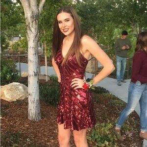 Sherri Hill Sequin Burgundy Dress